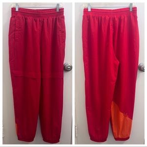 Red Adidas Track Pants Flowy Street Style Orange Accent Logo